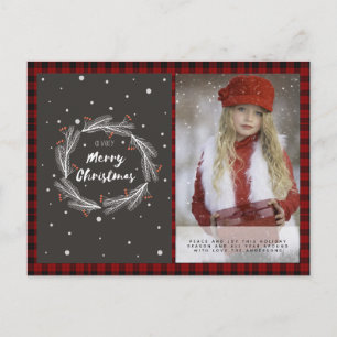 Carte Postale Buffalo Plaid Photo Xmas Nouvel An Folkart Wreath