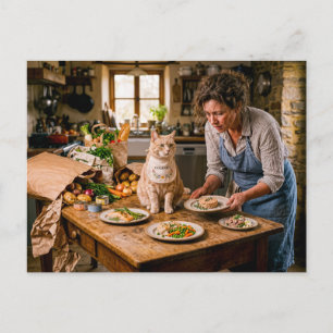 Carte Postale Buffet Gourmet pour Chat Gâté