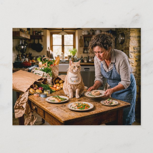 Carte Postale Buffet Gourmet pour Chat Gâté (Devant)