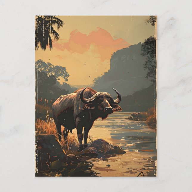 Carte Postale Buffle d'eau vintage (Devant)