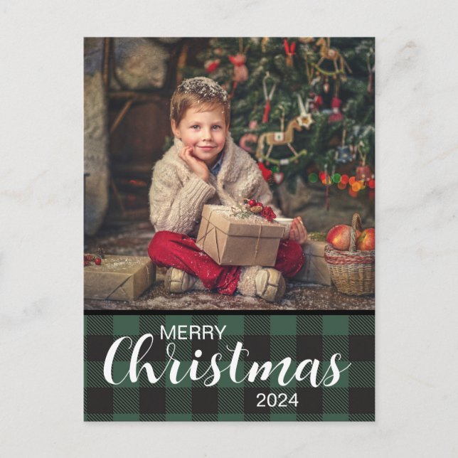 Carte Postale Buffle Plaid Vert Photo Joyeux Noël 2024 (Devant)