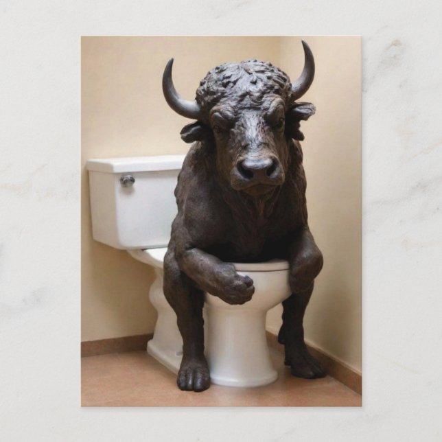 Carte Postale Buffle sur les toilettes (Devant)