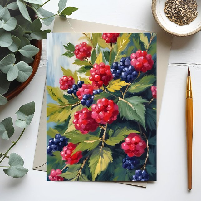 Carte Postale Buisson de framboises et de mûres à l'aquarelle Fr (Créateur téléchargé)