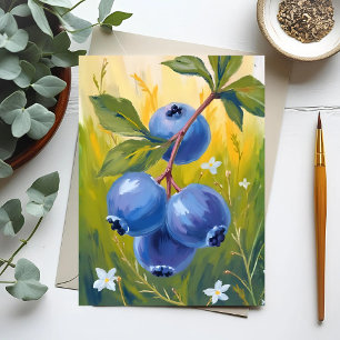 Carte Postale Buisson de myrtilles   Peinture aquarelle de fruit