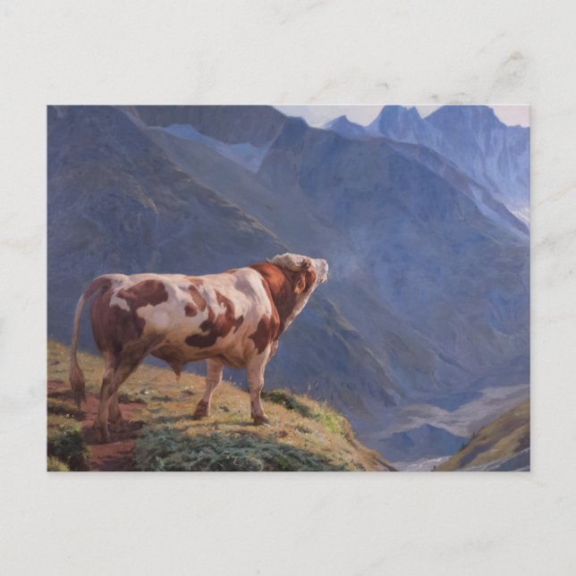 Carte Postale Bull dans les Alpes (par Eugène Burnand) (Devant)