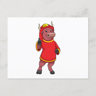 Carte Postale Bull en tant que pompier avec casque
