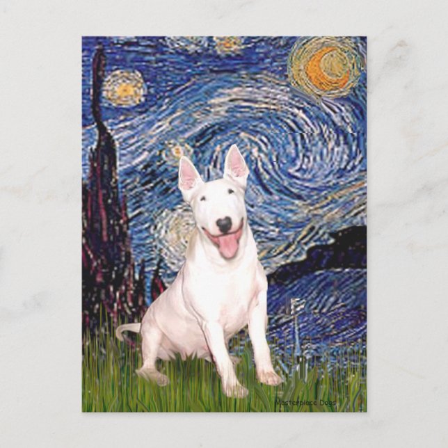 Carte Postale Bull Terrier 4 - Nuit étoilée (Vert) (Devant)