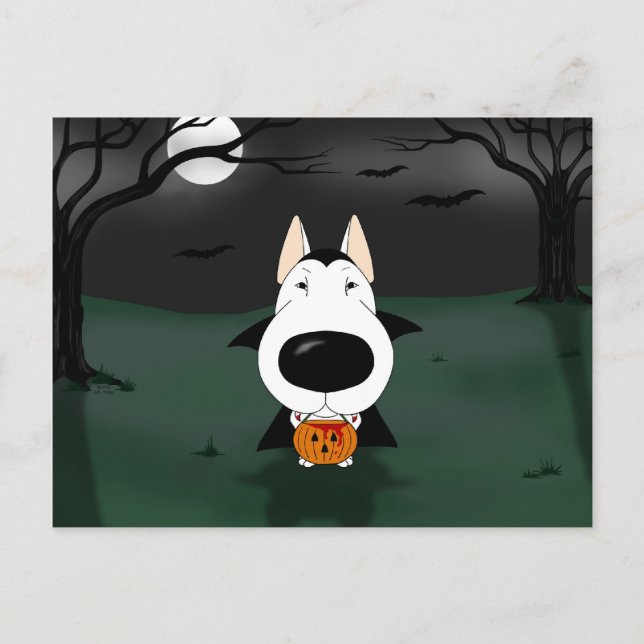 Carte Postale Bull Terrier Halloween Vampire (Devant)