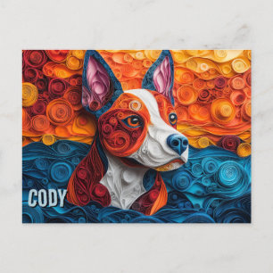 Carte Postale Bull Terrier Quadrillage papier Portrait de chien 