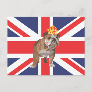 Carte Postale Bulldog anglais avec Crown et Union Jack