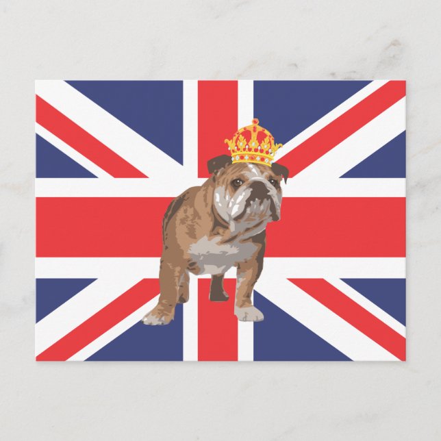 Carte Postale Bulldog anglais avec Crown et Union Jack (Devant)