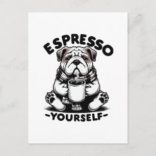 Carte Postale Bulldog au café chaud espresso