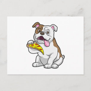 Carte Postale Bulldog avec morceau de pizza