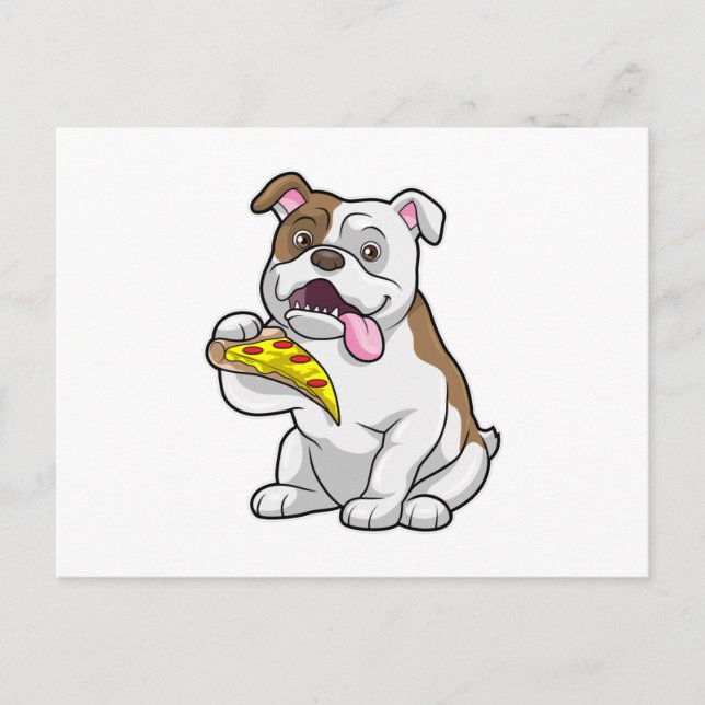 Carte Postale Bulldog avec morceau de pizza (Devant)