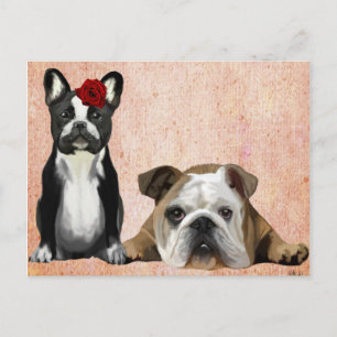Carte Postale Bulldog français et Bulldog anglais