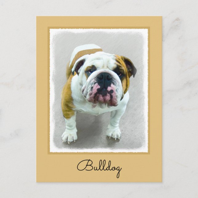 Carte Postale Bulldog Painting - Joli art original chien (Devant)
