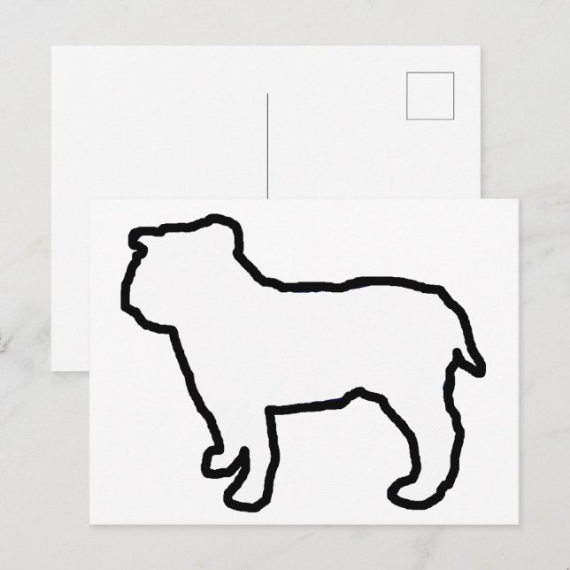 Carte Postale Bulldog Silhouette Blanche (Devant / Derrière)
