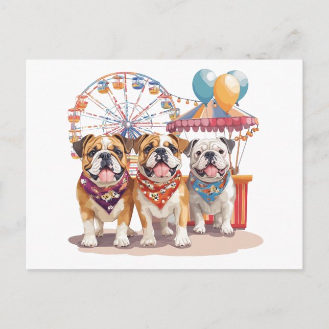 Carte Postale Bulldogs Anglais À Un Carnaval (Devant)