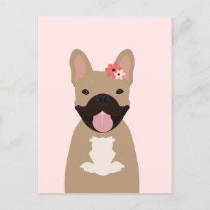 Carte Postale Bulldogs français Fleurs souriantes rose