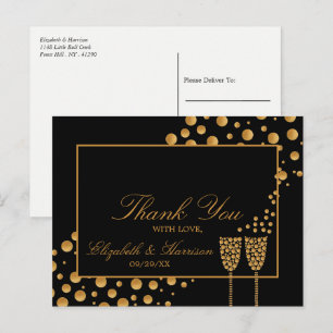 Carte Postale Bulles de Champagne Doré - Noir & Or - Merci