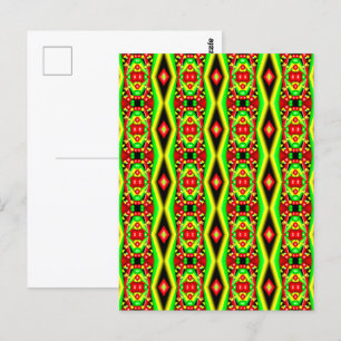 Carte Postale Bulles et rayures vert rouge jaune Art abstrait