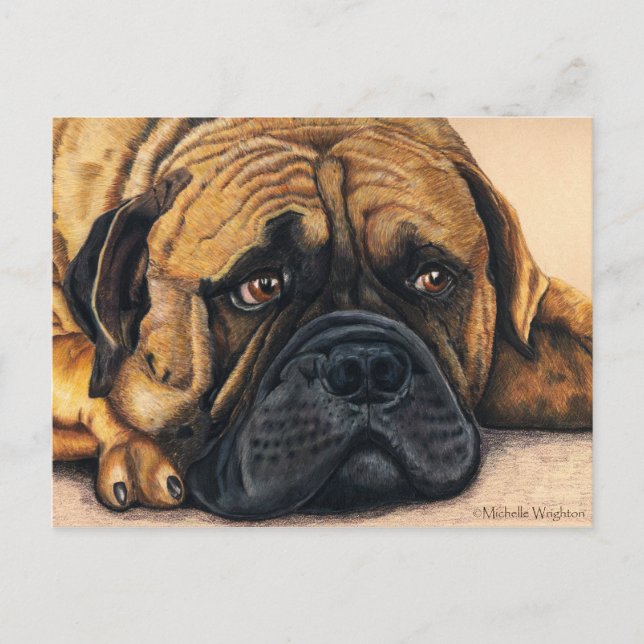 Carte Postale Bullmastiff Waiting - Art de race de chien (Devant)