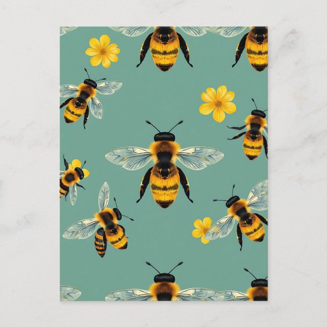 Carte Postale Bumble Bee Watercolor Realistic Honeycomb  (Devant)