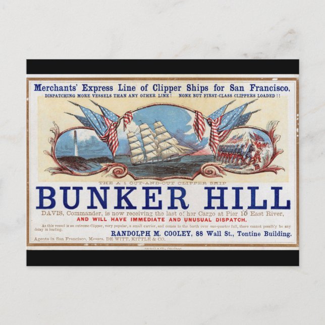 Carte Postale Bunker Hill Clipper naviguant 1853 (Devant)