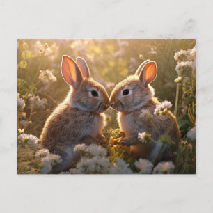 Carte Postale Bunnies adorables dans la conception des prés de p