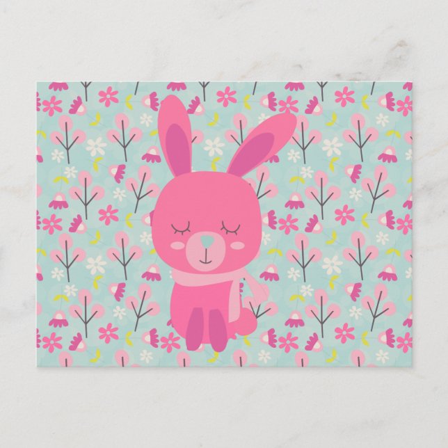 Carte Postale Bunnies et fleurs roses (Devant)