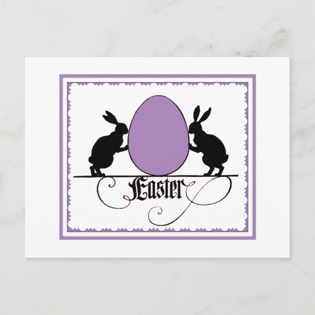 Carte Postale Bunnies rétros et silhouette d'oeuf de Pâques viol (Devant)