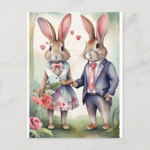 Carte Postale Bunnies Saint Valentin en bleu