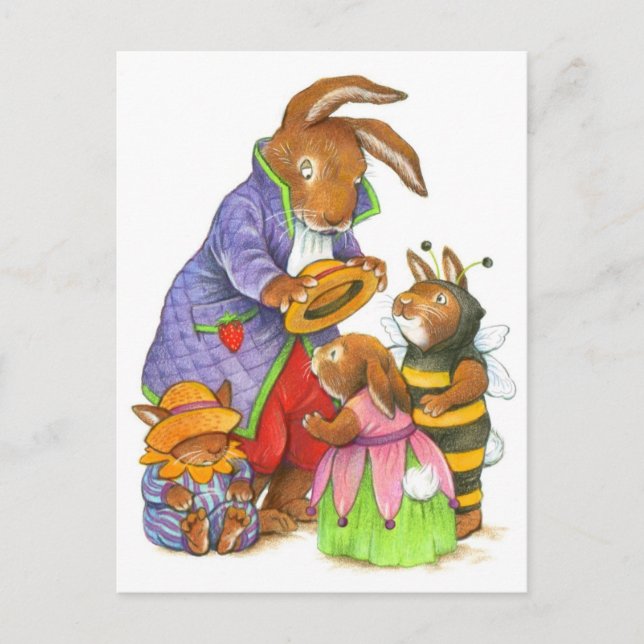 Carte Postale Bunny Casquettes par Katy Bratun (Devant)