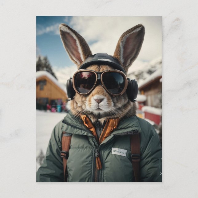 Carte Postale Bunny de snowboard Whimsical (Devant)