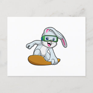 Carte Postale Bunny en Snowboard avec Snowboard