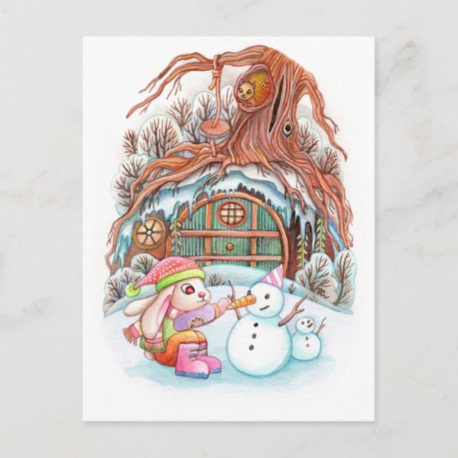 Carte Postale Bunny et Snowman (Devant)