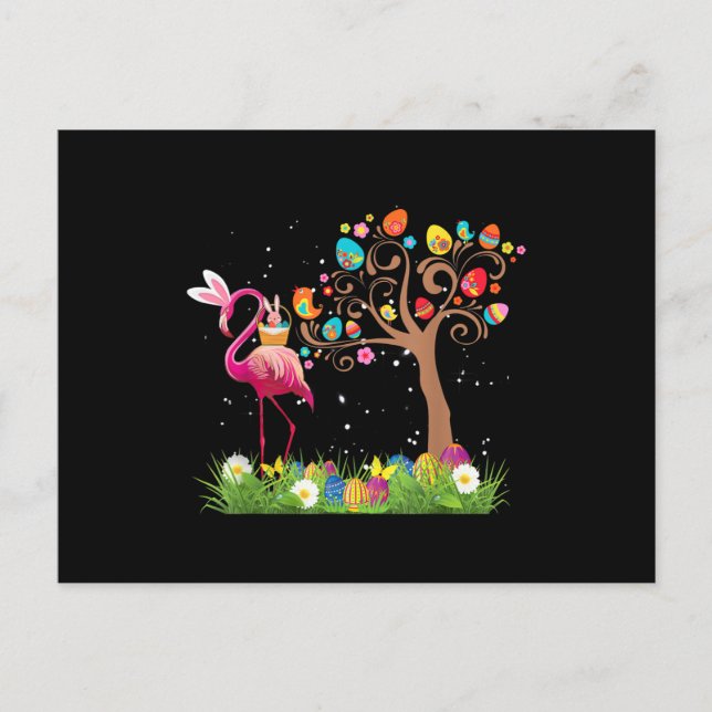 Carte Postale Bunny Flamingo Pâques 2021 | Amoureux de flamants  (Devant)
