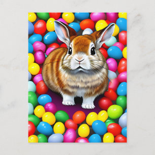 Carte postale Bunny mignonne et jellybeans