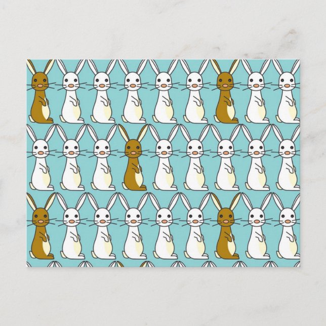 Carte Postale Bunny Parade bleu - Bunbun Brown et blanc (Devant)
