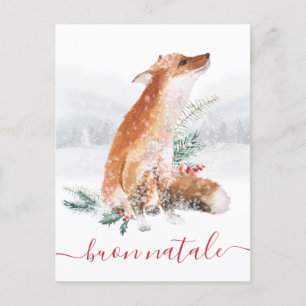 Carte Postale Buon Natale Volpe Rossa Scena di Bosco Invernale