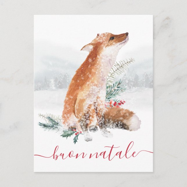 Carte Postale Buon Natale Volpe Rossa Scena di Bosco Invernale (Devant)