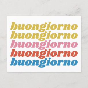 Carte Postale Buongiorno Italien Bonjour Typographie Cute Retro