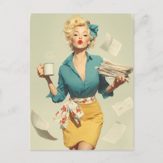 Carte Postale Bureau Chic Rétro Pin-Up (Devant)