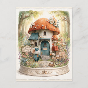 Carte Postale Bureau de Poste de Souris à l'Aquarelle Fantaisist