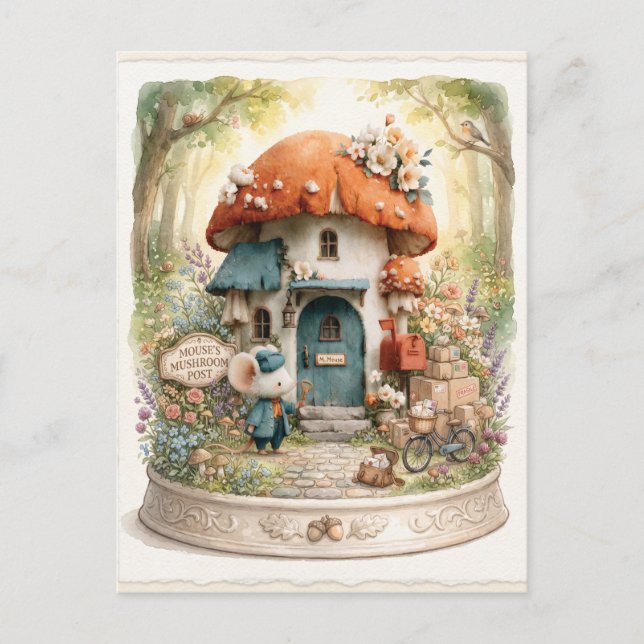 Carte Postale Bureau de Poste de Souris à l'Aquarelle Fantaisist (Devant)