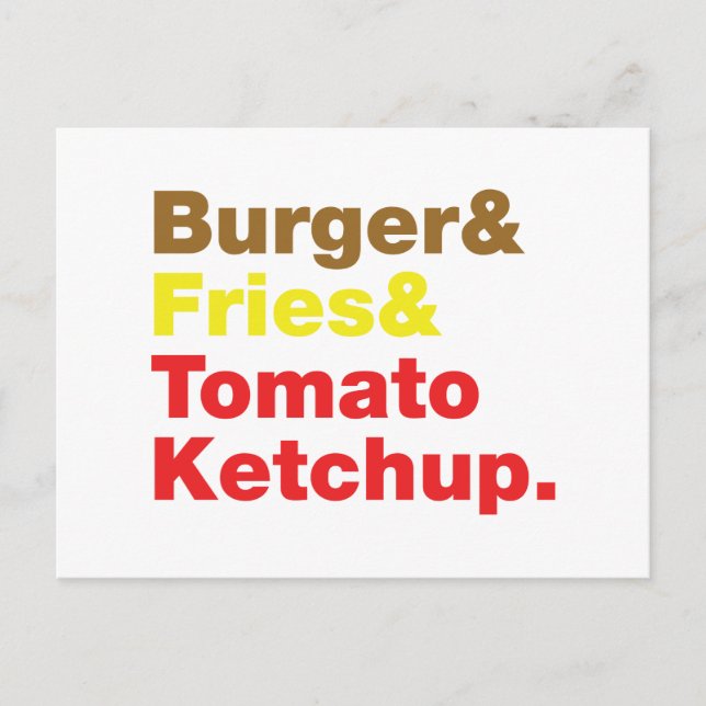Carte Postale Burger & Fries & Tomato Ketchup. (Devant)