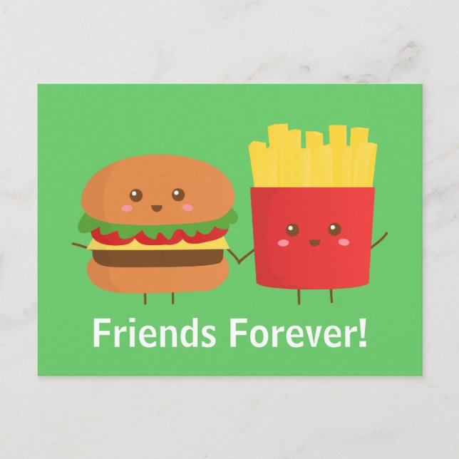 Carte Postale Burger mignon et joyeux, Fries, Amis Forever (Devant)
