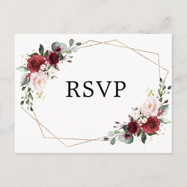 Carte Postale Burgundy Blush Floral Botanique Géométrique RSVP (Devant)