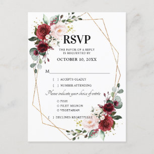 Carte Postale Burgundy Blush Floral Botanique Géométrique RSVP