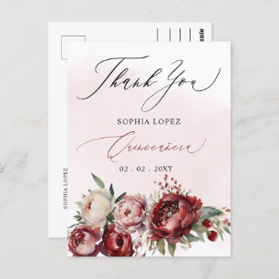 Carte Postale Burgundy Blush Floral Quinceañera Merci